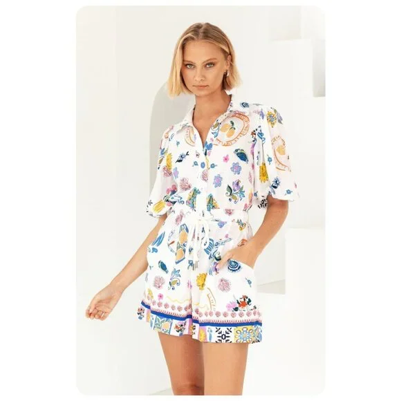 Label of Love Portafino Playsuit Short Sleeve Floral Romper sz L - Picture 1 of 13